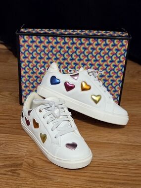KIDS Kurt Geiger White Girls' Mini Lane Love Sneakers with Multicolor Hearts 13